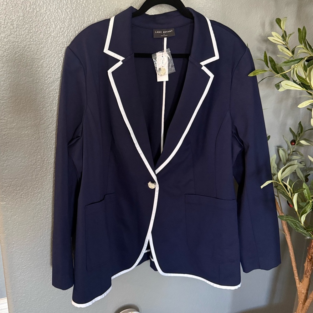 Lane Bryant Navy Blazer with White Trim